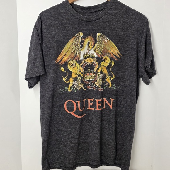 Queen Other - Queen Band Graphic T Shirt Mens Large Charcoal Gray Crest Logo Rock Tee